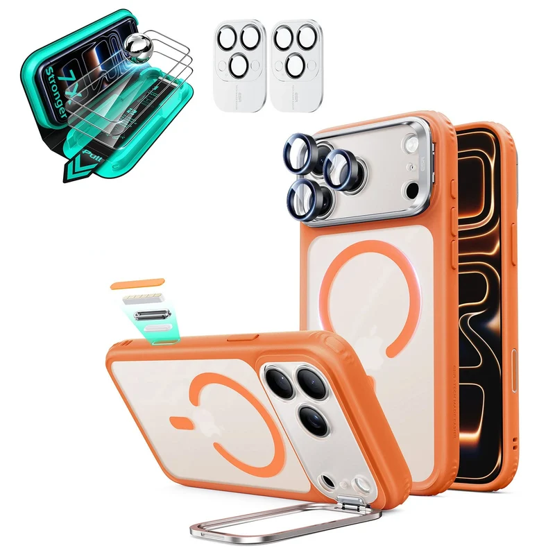 iPhone 18 Pro Max Bundle Classic Hybrid Magnetic Case with Camera Control and Flex Stand, Plus Armorite®️ Screen Protector - Frosted Orange