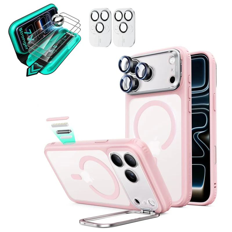 iPhone 18 Pro Max Bundle Classic Hybrid Magnetic Case with Camera Control and Flex Stand, Plus Armorite®️ Screen Protector - Frosted Bubblegum Pink