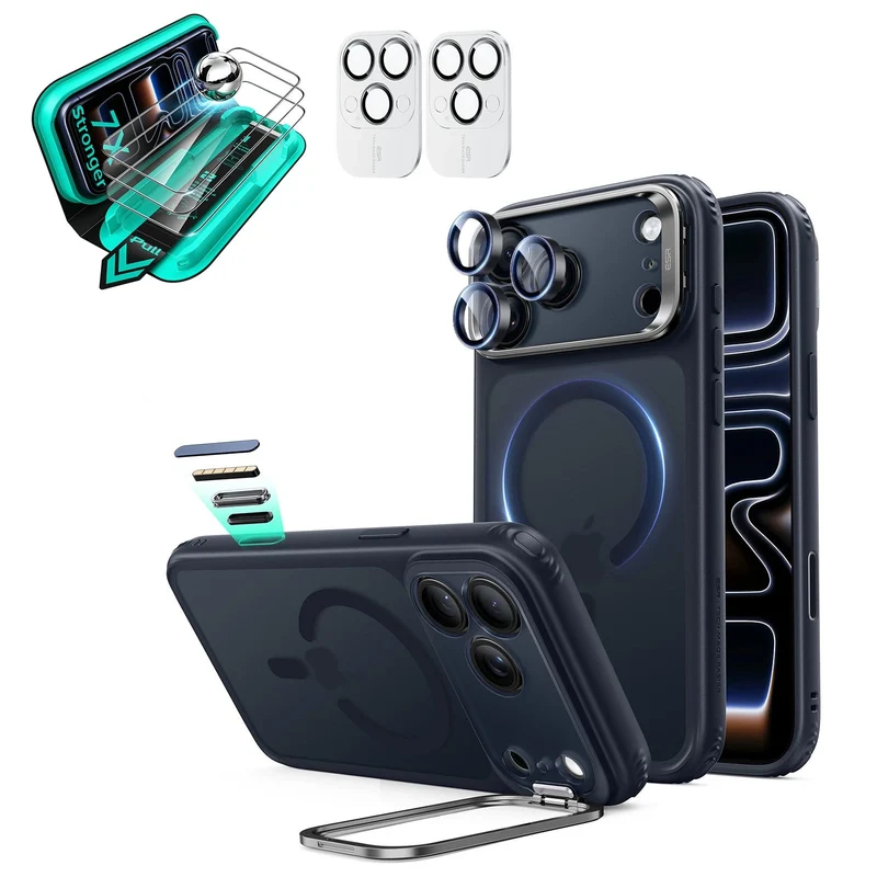 iPhone 18 Pro Max Bundle Classic Hybrid Magnetic Case with Camera Control and Flex Stand, Plus Armorite®️ Screen Protector - Frosted Blue