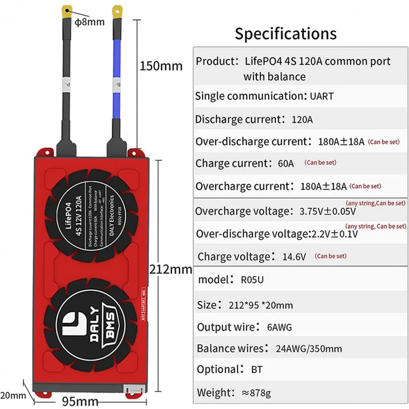 Daly BMS LiFePO4 BMS 4S 12V 120A Separate Lithium Battery