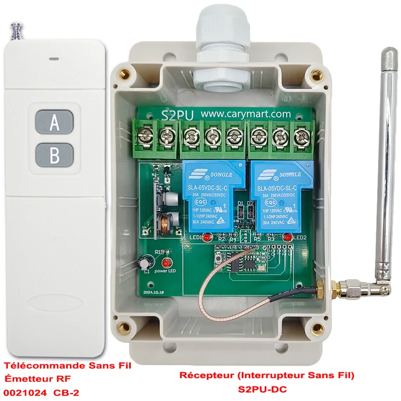CC 2 canaux 30A kit interrupteur relais télécommande sans fil 1 km (Modèle: 0020339)