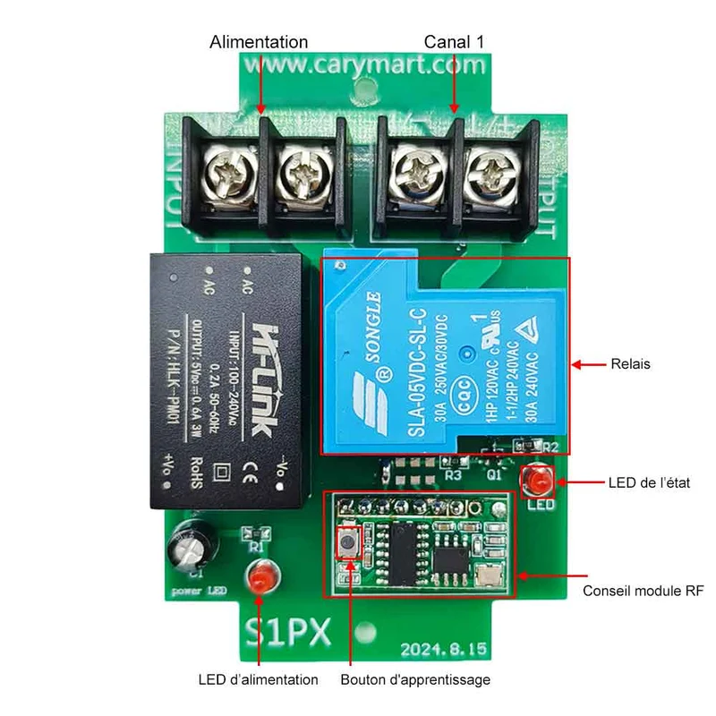 Kit Interrupteur Télécommande Sans Fil 1 Canal 230V 30A Sortie 2 km (Modèle: 0020059)