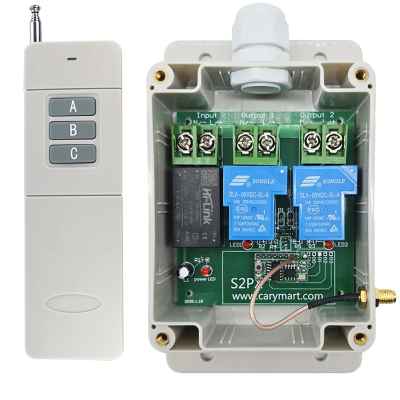 2 Canaux CA 230V 30A Kit Interrupteur Télécommande Sans Fil 2 km (Modèle: 0020516)