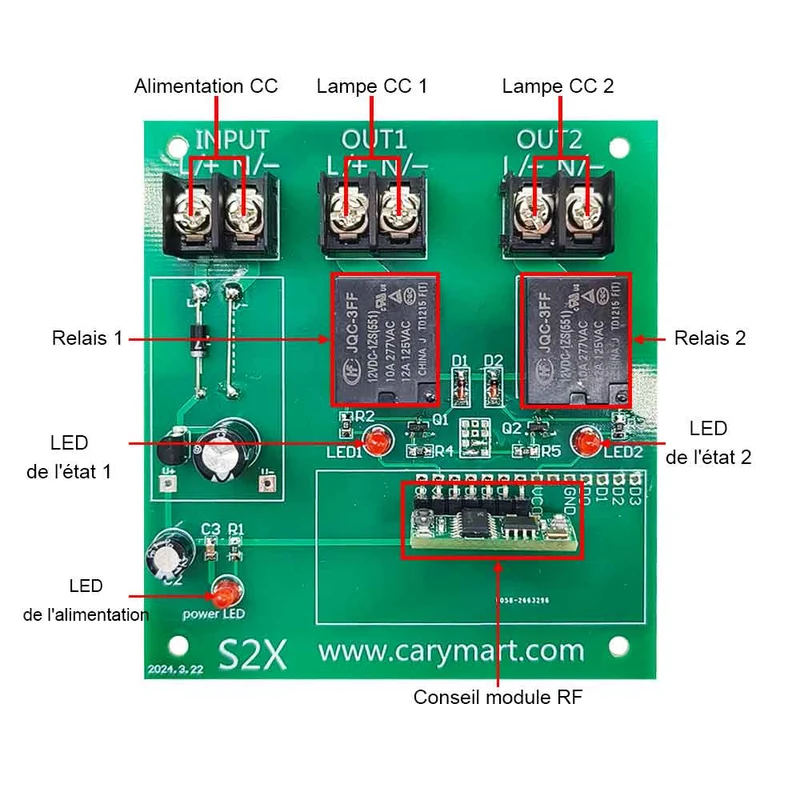 2 Km Kit Interrupteur Télécommande Sans Fil 10A 2 Voies CC Sortie (Modèle: 0020347)
