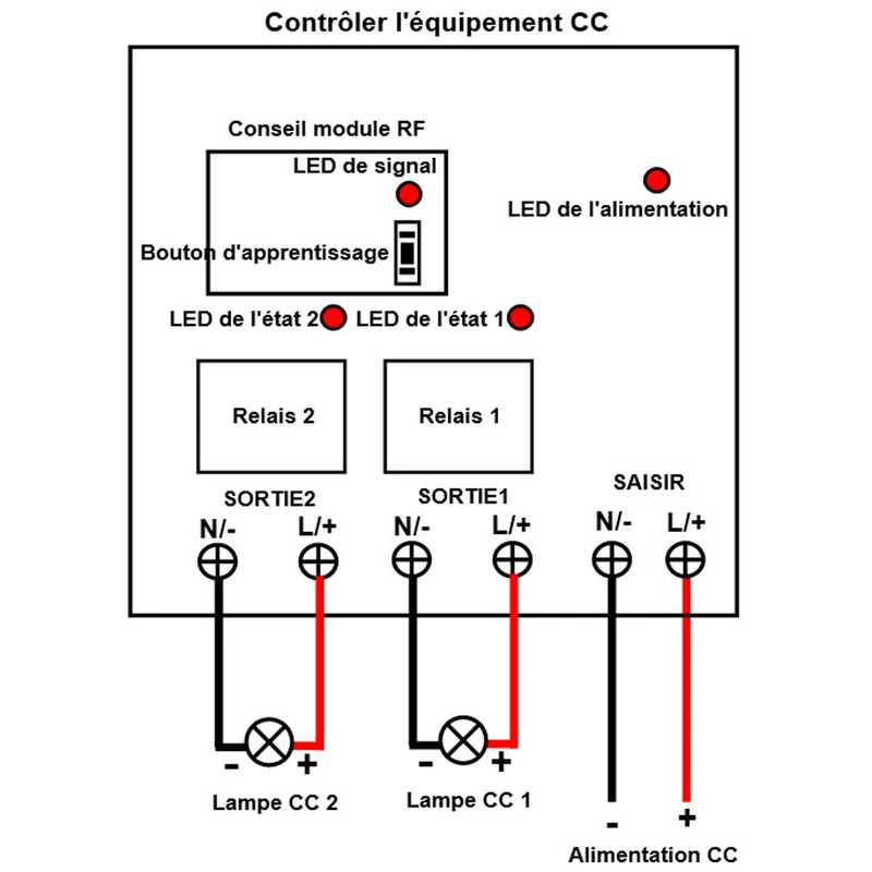2 Km Kit Interrupteur Télécommande Sans Fil 10A 2 Voies CC Sortie (Modèle: 0020347)