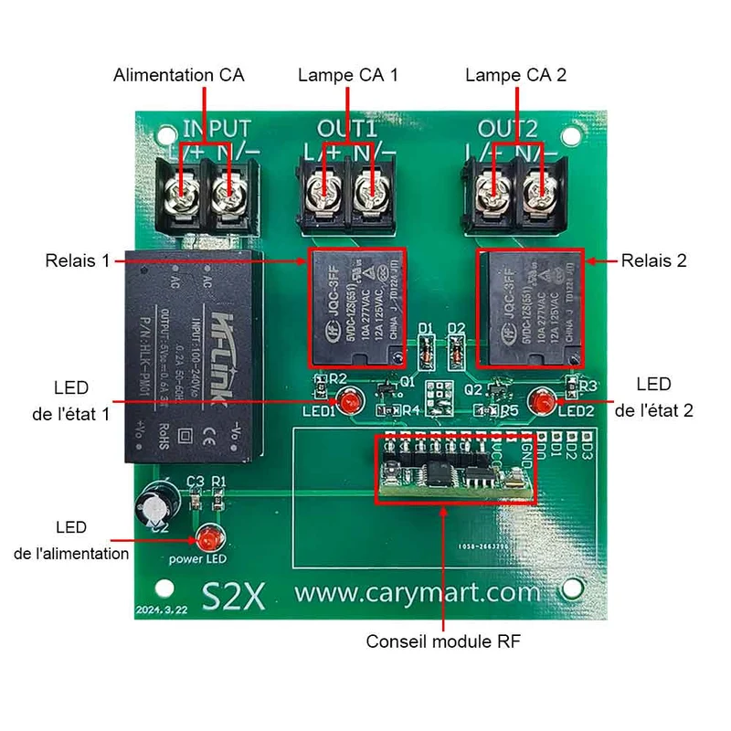 2 Canaux Sortir 230V 10A Kit Interrupteur Télécommande Sans Fil 2km (Modèle: 0020398)