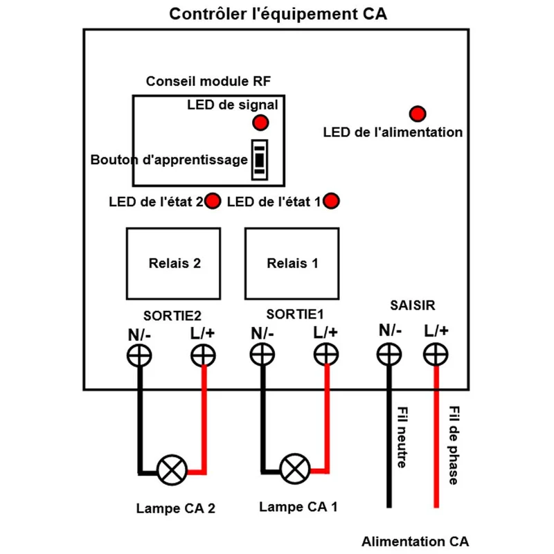 2 Canaux Sortir 230V 10A Kit Interrupteur Télécommande Sans Fil 2km (Modèle: 0020398)