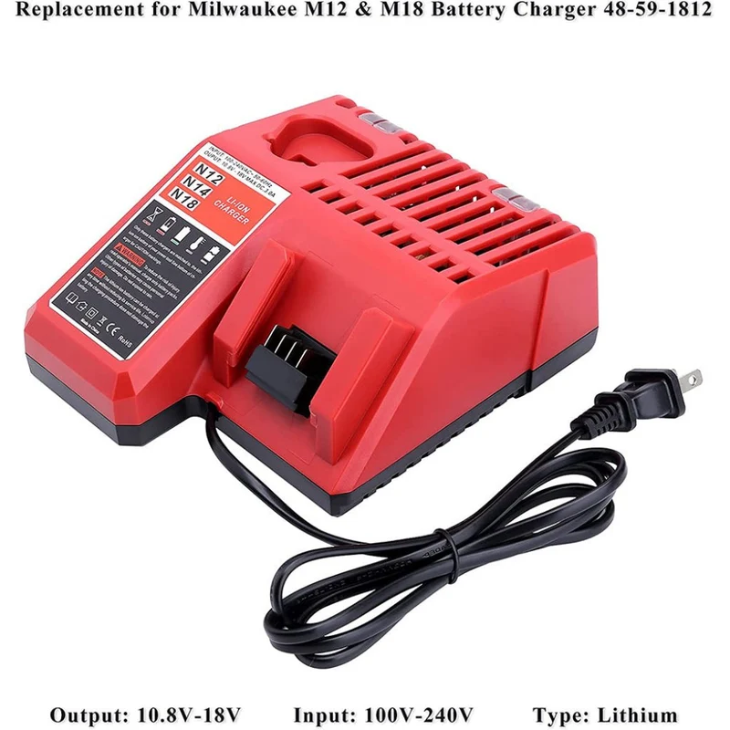 Milwaukee M12 M18 Battery Charger 48-59-1812, Compatible with Milwaukee 12V-18V M18 Battery