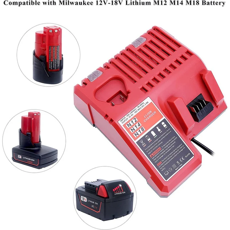 Milwaukee M12 M18 Battery Charger 48-59-1812, Compatible with Milwaukee 12V-18V M18 Battery