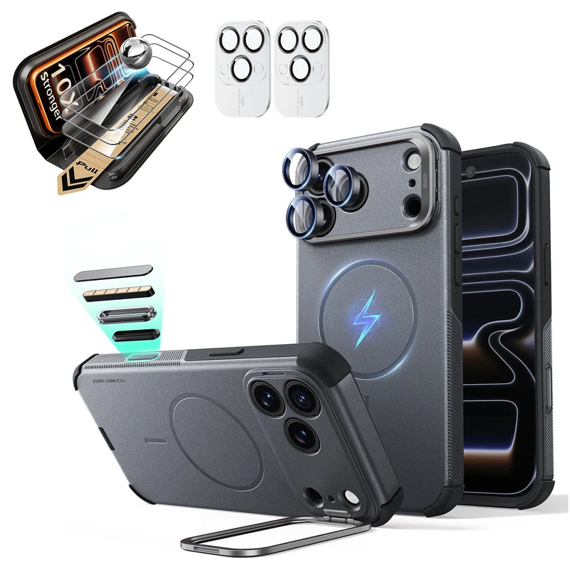 iPhone 18 Pro Bundle Cyber Tough Magnetic Case with Camera Control and Flex Stand, Plus Armorite®️ Pro Screen Protector - Space Gray