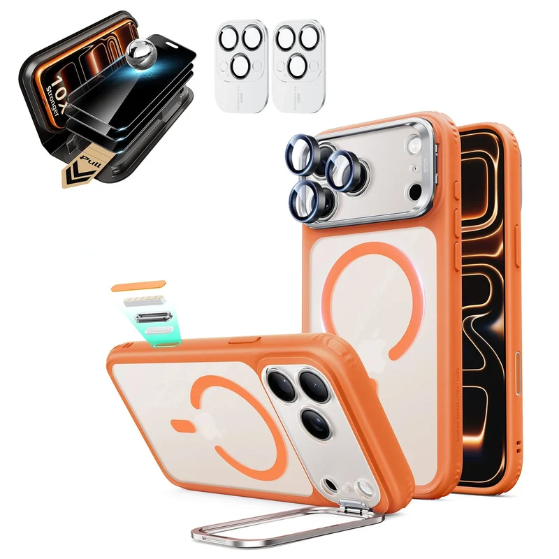 iPhone 18 Pro Max Bundle Classic Hybrid Magnetic Case with Camera Control and Flex Stand, Plus Armorite® Pro Privacy Screen Protector - Frosted Orange