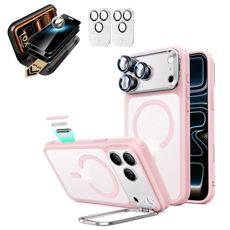 iPhone 18 Pro Max Bundle Classic Hybrid Magnetic Case with Camera Control and Flex Stand, Plus Armorite® Pro Privacy Screen Protector - Frosted Bubblegum Pink