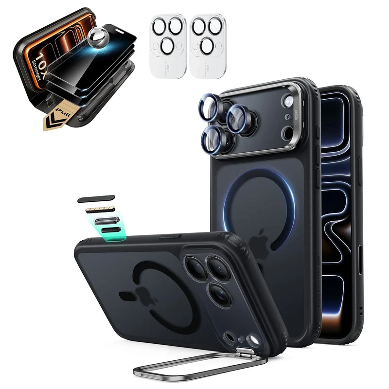 iPhone 18 Pro Max Bundle Classic Hybrid Magnetic Case with Camera Control and Flex Stand, Plus Armorite® Pro Privacy Screen Protector - Frosted Black