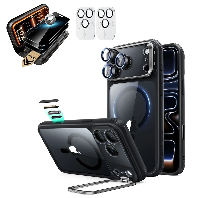 iPhone 18 Pro Max Bundle Classic Hybrid Magnetic Case with Camera Control and Flex Stand, Plus Armorite® Pro Privacy Screen Protector - Clear Black
