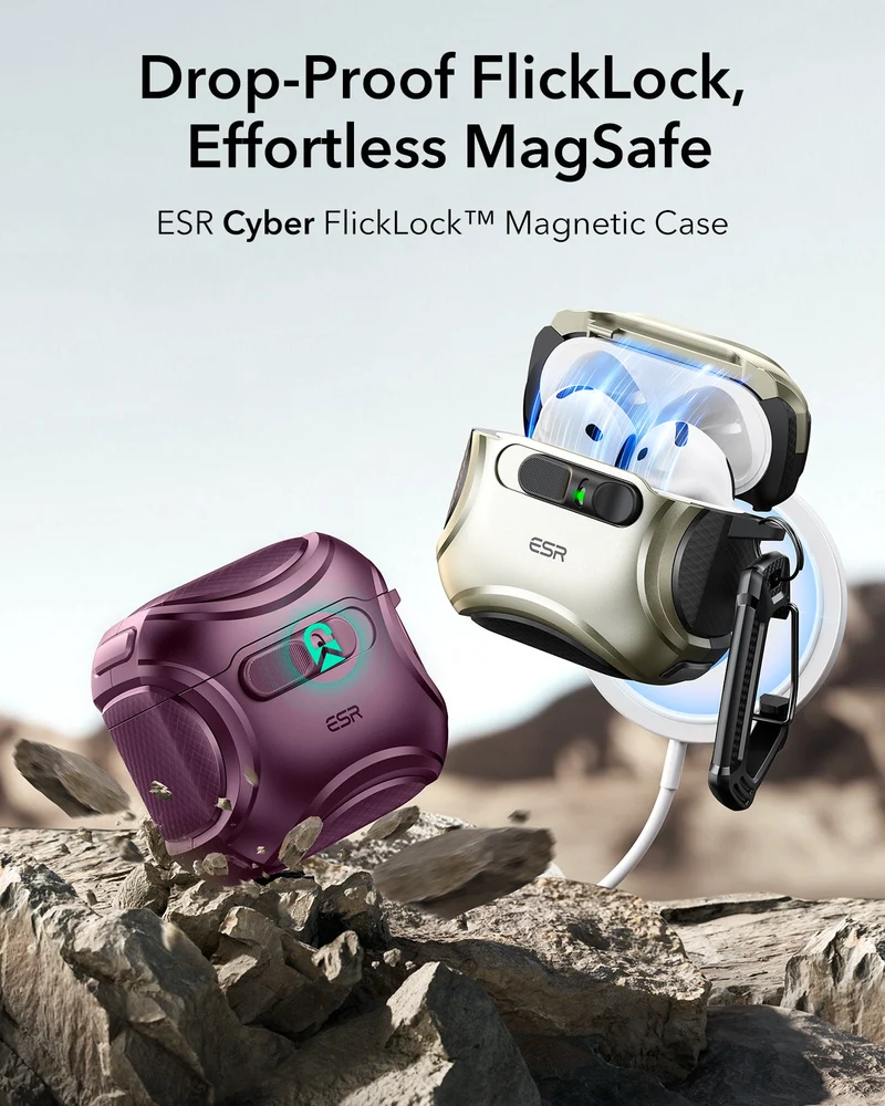 AirPods 4 Cyber FlickLock Case (HaloLock) - Burgundy