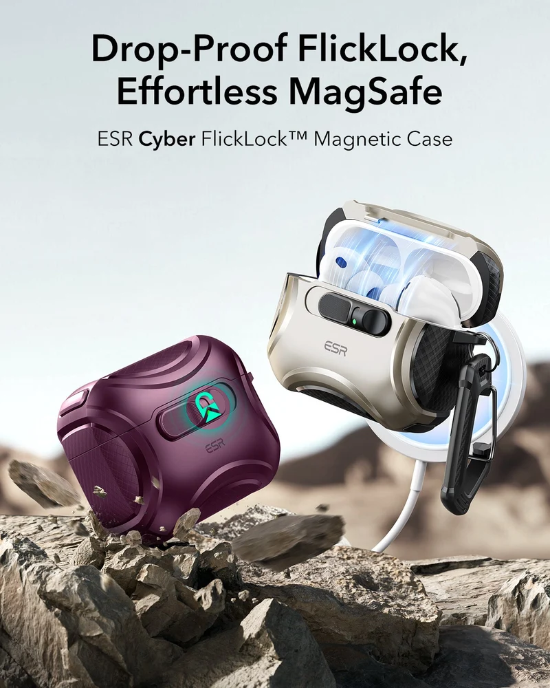 AirPods Pro 3 Cyber FlickLock Magnetic Case - Burgundy