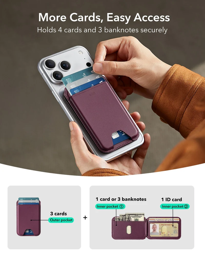 Classic Magnetic Wallet Stand for 5 cards - Burgundy