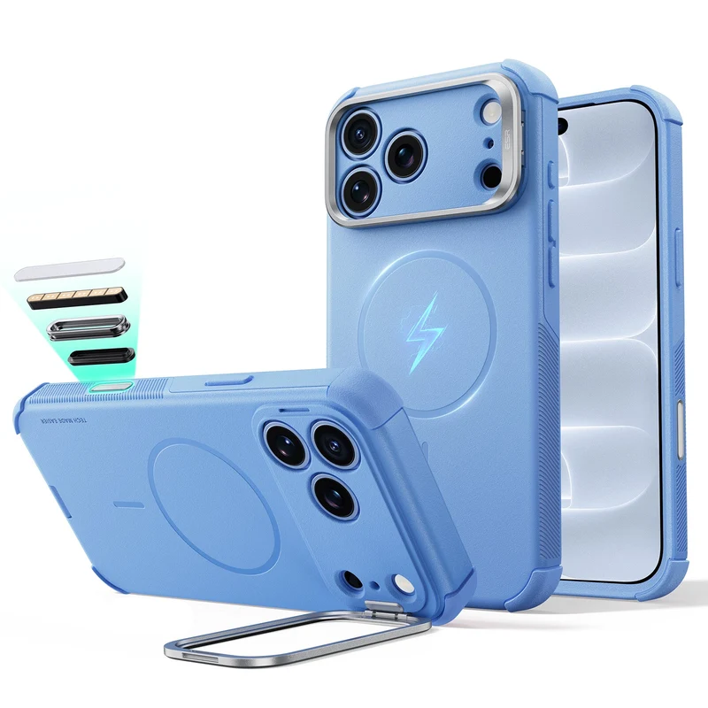 iPhone 18 Pro Cyber Tough Magnetic Case with Camera Control and Flex Stand - Misty Blue