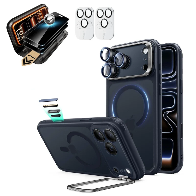 iPhone 18 Pro Bundle Classic Hybrid Magnetic Case with Camera Control and Flex Stand, Plus Armorite® Pro Privacy Screen Protector - Frosted Blue