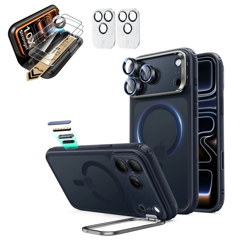 iPhone 18 Pro Max Bundle Classic Hybrid Magnetic Case with Camera Control and Flex Stand, Plus Armorite® Pro Screen Protector - Frosted Blue