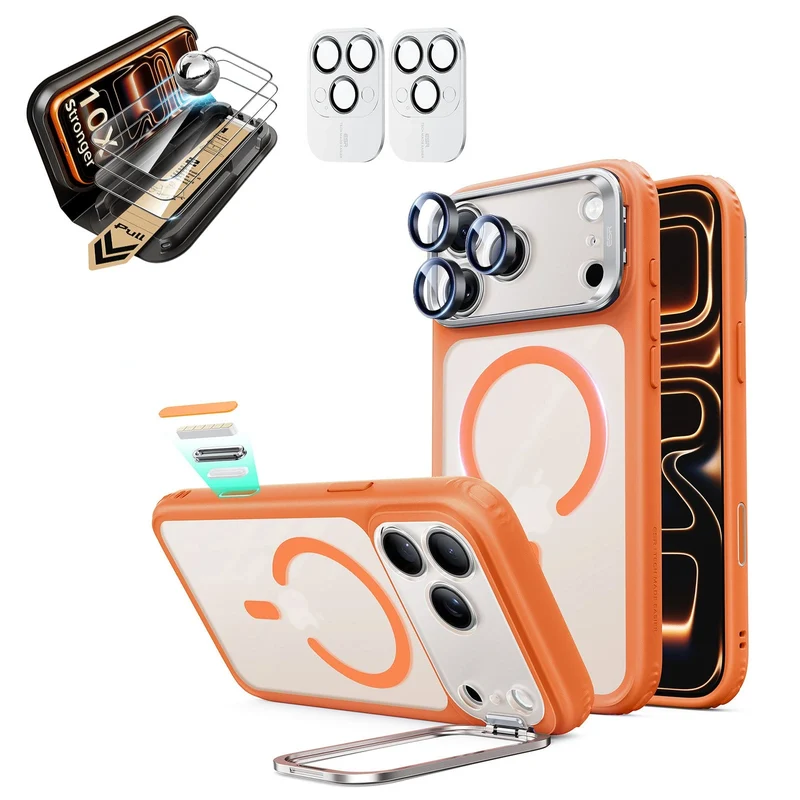 iPhone 18 Pro Bundle Classic Hybrid Magnetic Case with Camera Control and Flex Stand, Plus Armorite® Pro Screen Protector - Frosted Orange