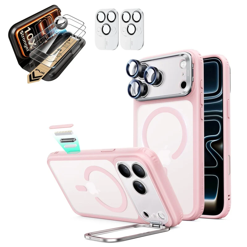 iPhone 18 Pro Bundle Classic Hybrid Magnetic Case with Camera Control and Flex Stand, Plus Armorite® Pro Screen Protector - Frosted Bubblegum Pink