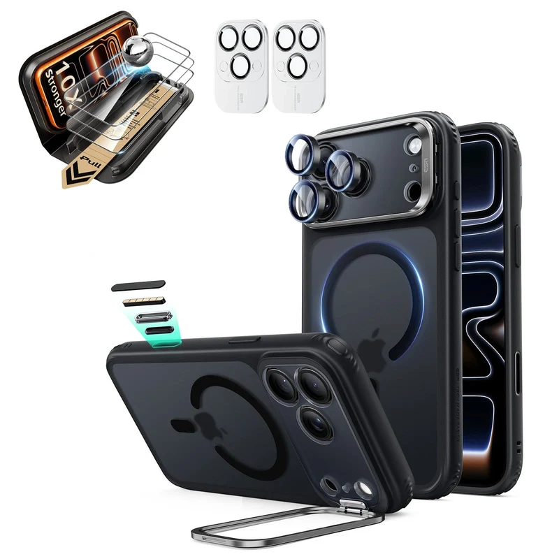 iPhone 18 Pro Bundle Classic Hybrid Magnetic Case with Camera Control and Flex Stand, Plus Armorite® Pro Screen Protector - Frosted Black