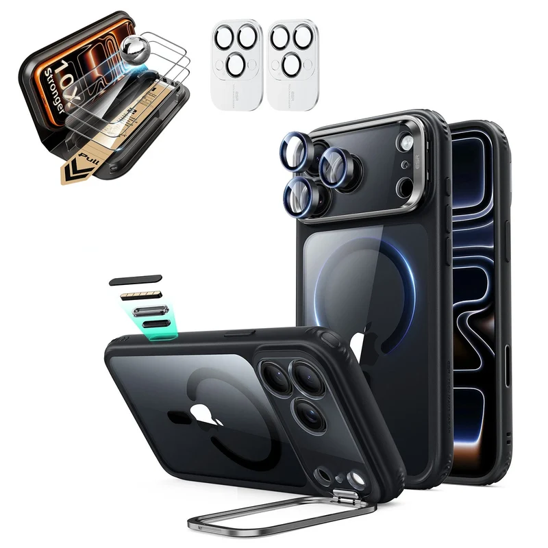 iPhone 18 Pro Bundle Classic Hybrid Magnetic Case with Camera Control and Flex Stand, Plus Armorite® Pro Screen Protector - Clear Black