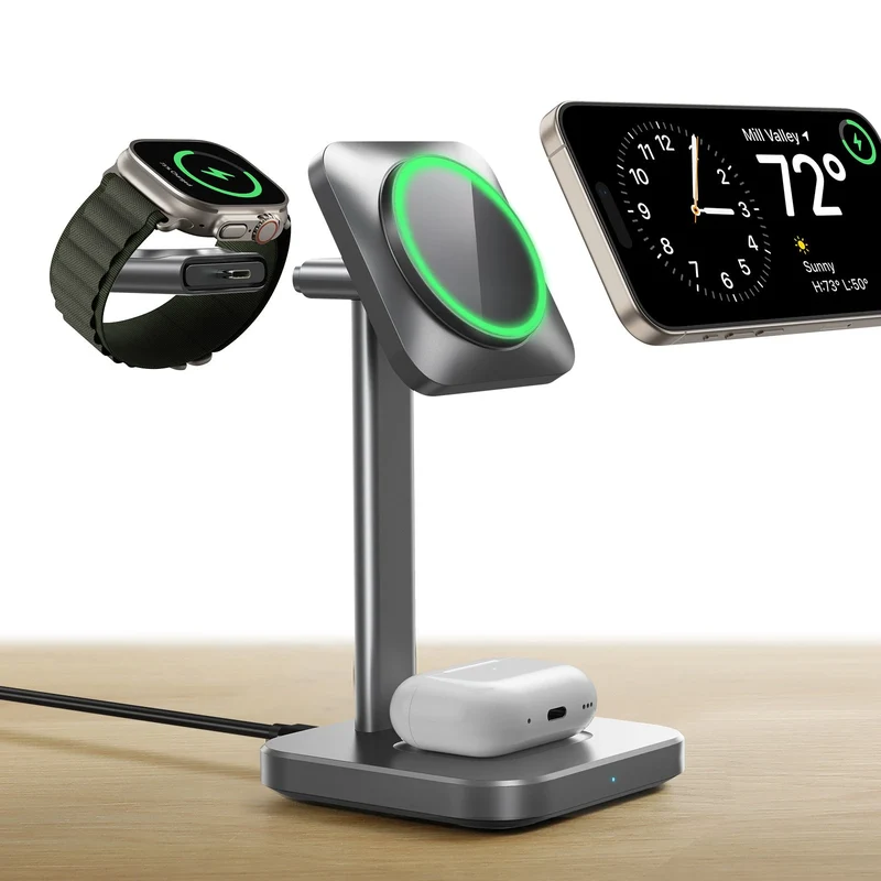 3-in-1 Magnetic Charging Station (15W) - Grey - US PLUG