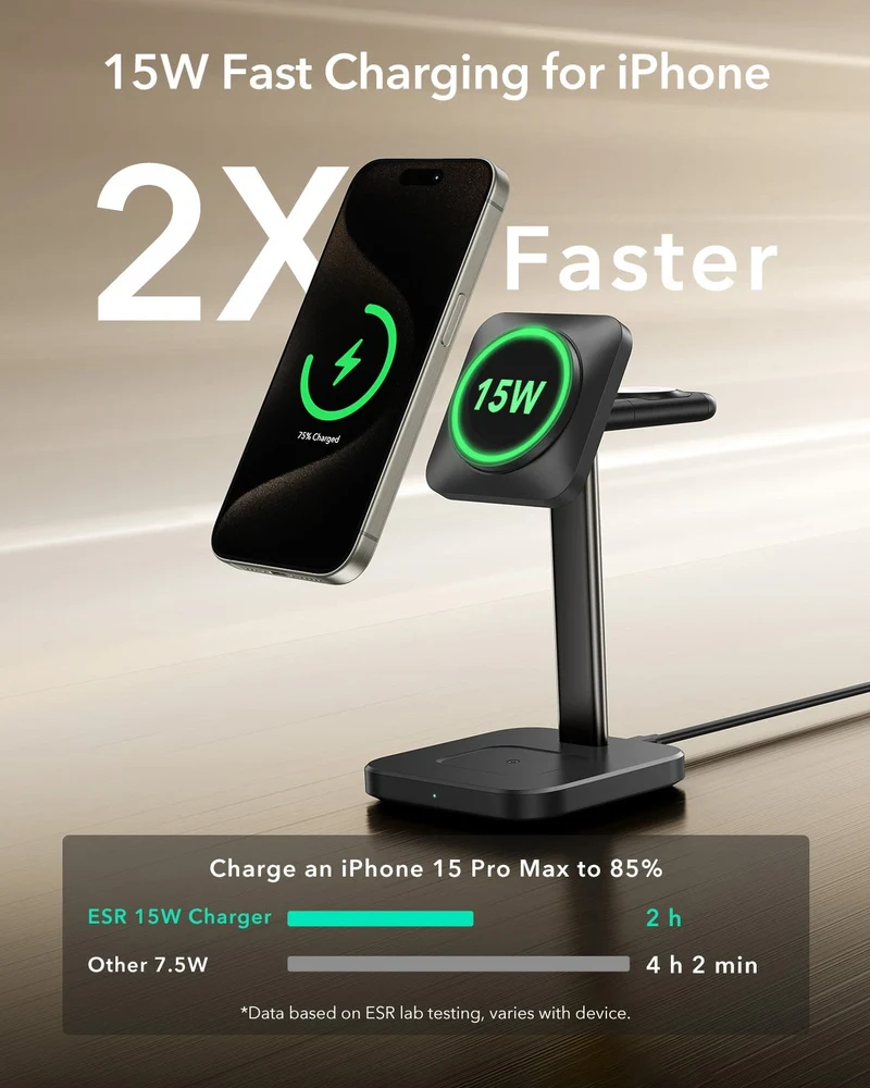 3-in-1 Magnetic Charging Station (15W) - Grey - US PLUG