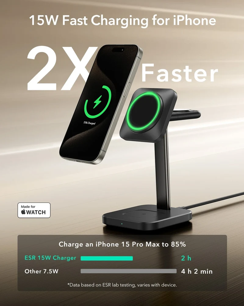 3-in-1 Magnetic Charging Station (15W) - Black - AU PLUG
