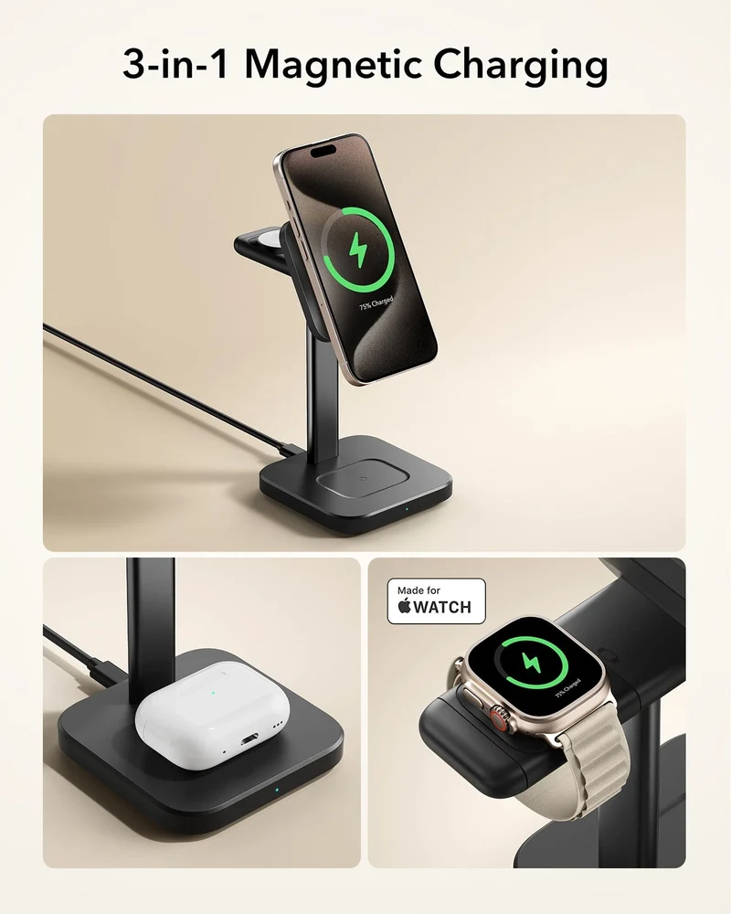 3-in-1 Magnetic Charging Station (15W) - Black - AU PLUG