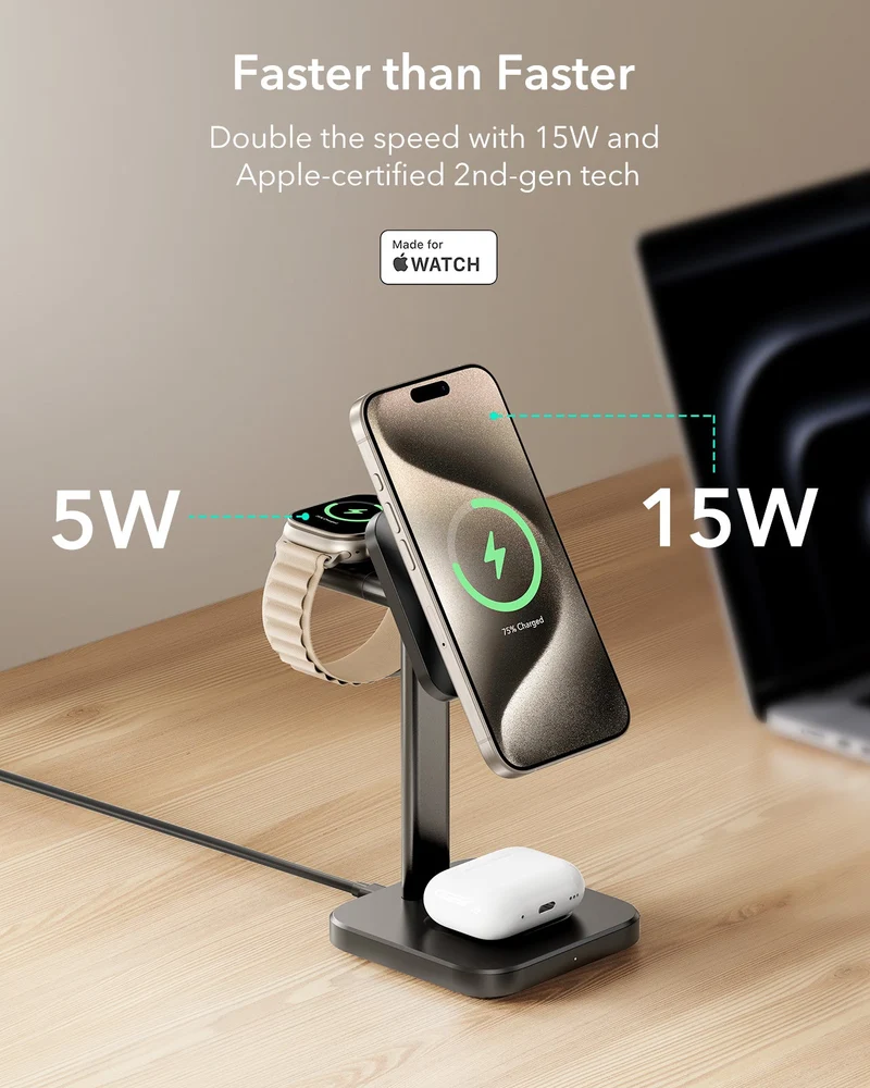 3-in-1 Magnetic Charging Station (15W) - Black - AU PLUG
