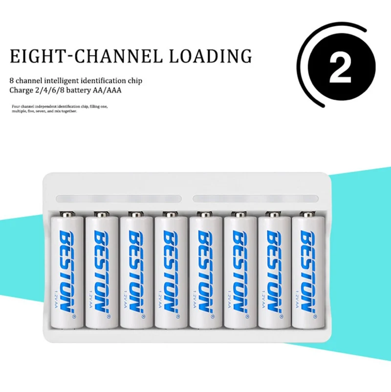 8 Channel Smart Fast AA AAA Rechargeable Charger USB Charger Beston C9010
