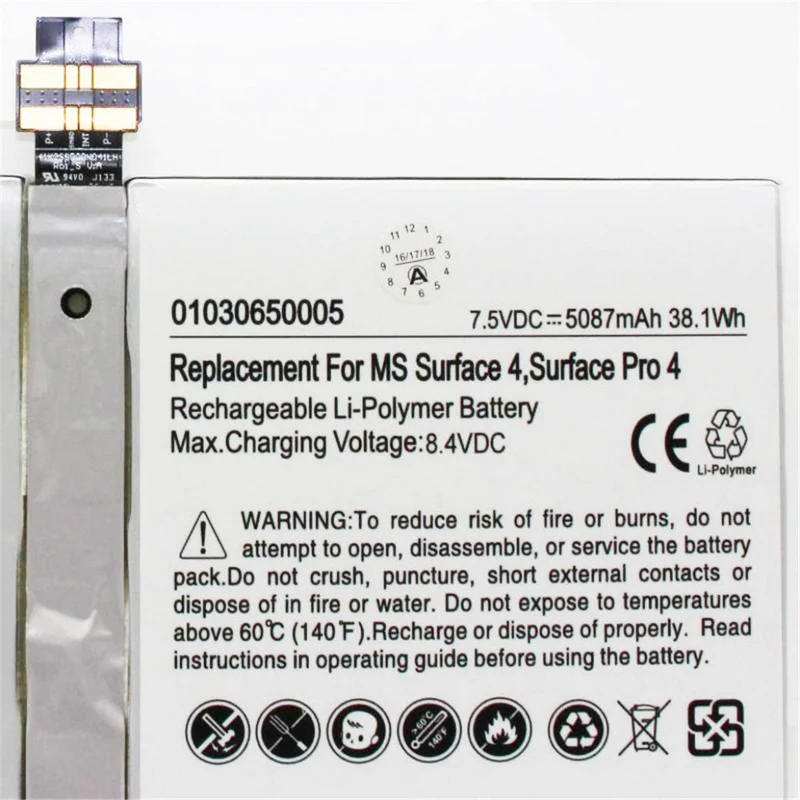 7.5V Battery for Microsoft Surface 4, Surface Pro 4, 1724 Battery Dynr01, G3hta027h