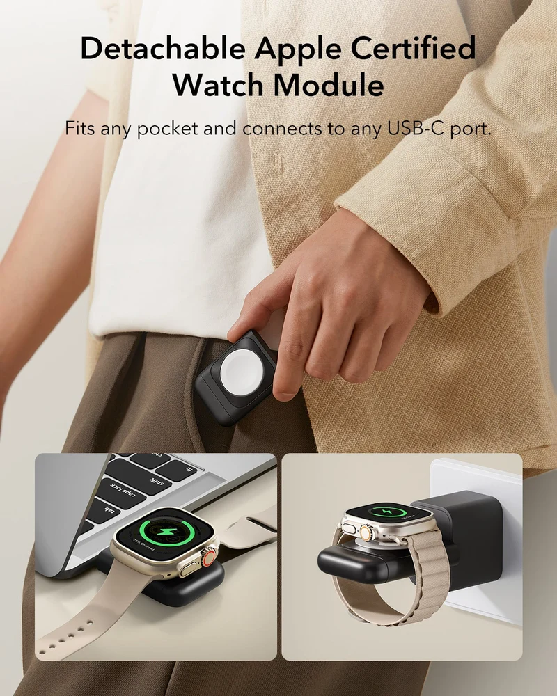 15W 3-in-1 Travel Wireless Charging Set - Brown - US Plug