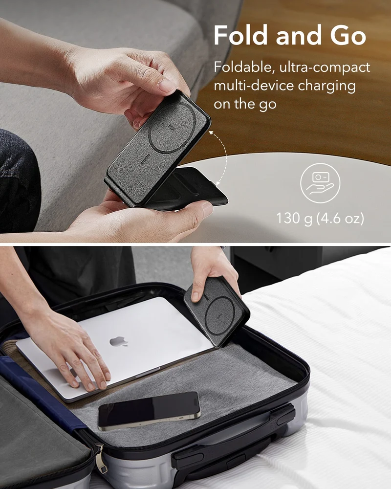 15W 3-in-1 Travel Wireless Charging Set - Brown - US Plug
