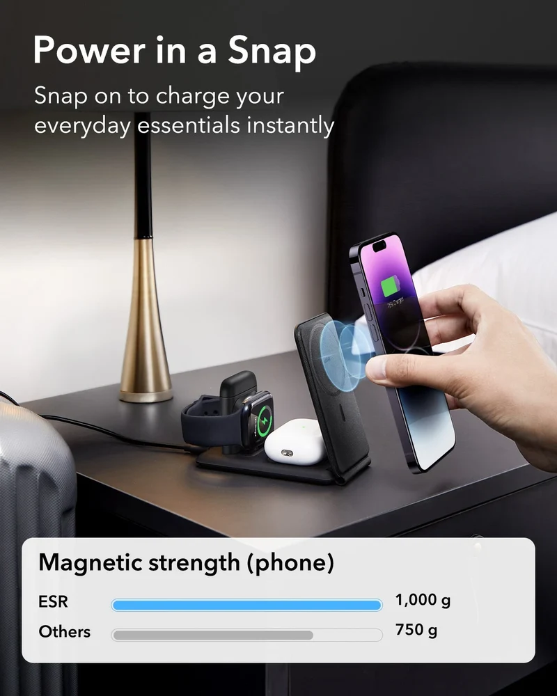 15W 3-in-1 Travel Wireless Charging Set - Brown - US Plug
