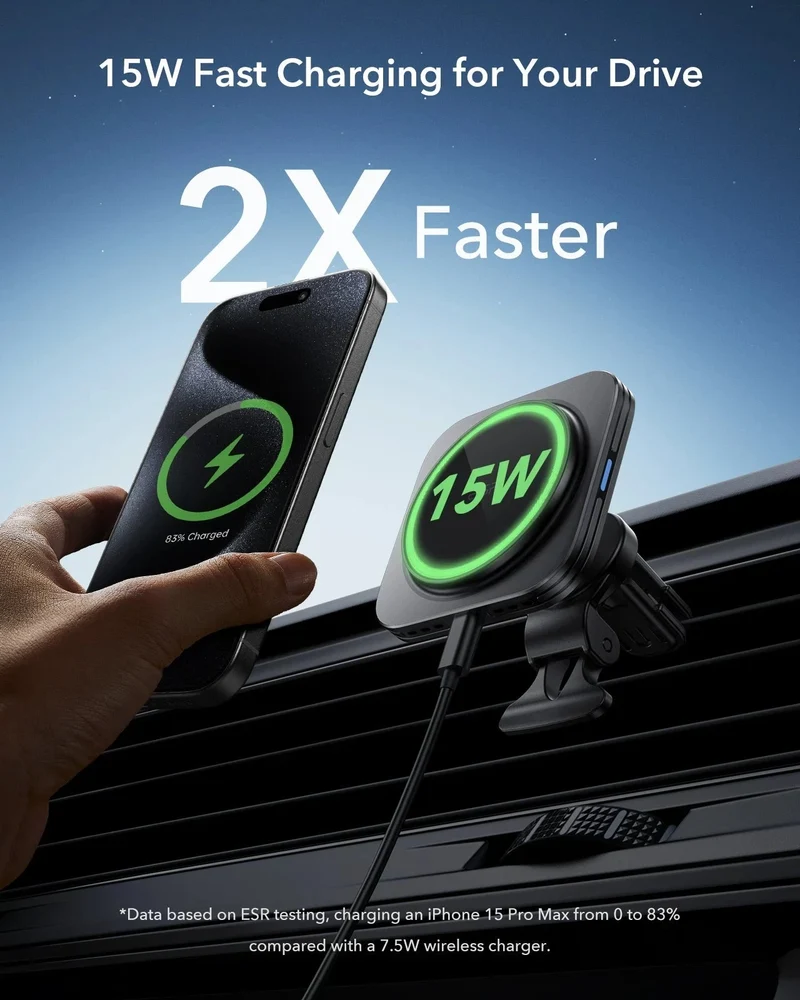 15W Magnetic Wireless Car Charger(Halolock) - Black