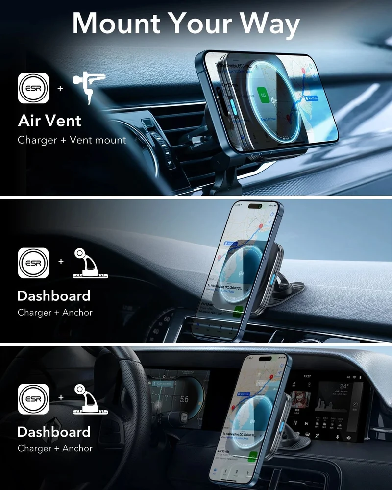 15W Magnetic Wireless Car Charger(Halolock) - Black