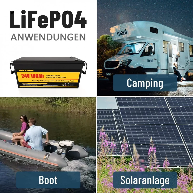 24 V 100 Ah LiFePO4 battery with max 2560 W power 100 A BMS CE and RoHS certificates perfect for motorhomes boats