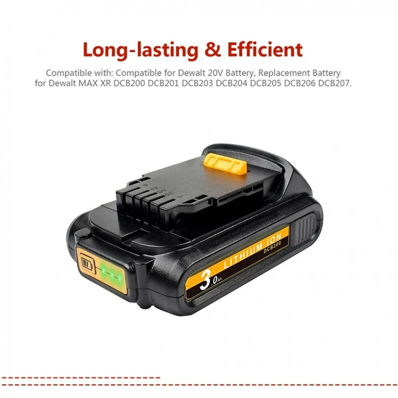 18/20V 3.0AH Li-ion DCB200 Battery for Dewalt DCB205 DCB206 DCB204 DCB203 DCB182 DCB180 DCB230 DCD