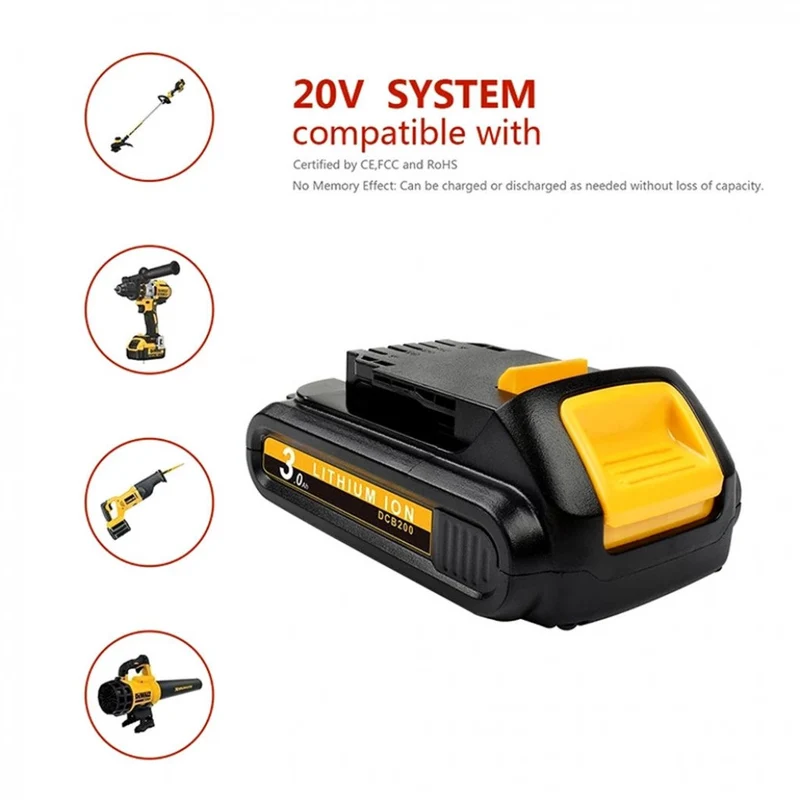 18/20V 3.0AH Li-ion DCB200 Battery for Dewalt DCB205 DCB206 DCB204 DCB203 DCB182 DCB180 DCB230 DCD