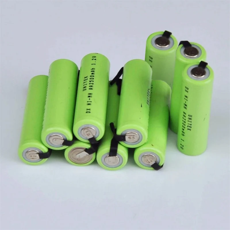 10 Pieces Ni MH 1.2V AA Rechargeable Batteries 2500mAh Ni MH Rechargeable Batteries with Soldering Lugs