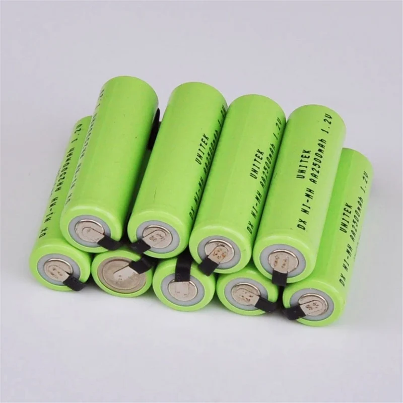 10 Pieces Ni MH 1.2V AA Rechargeable Batteries 2500mAh Ni MH Rechargeable Batteries with Soldering Lugs