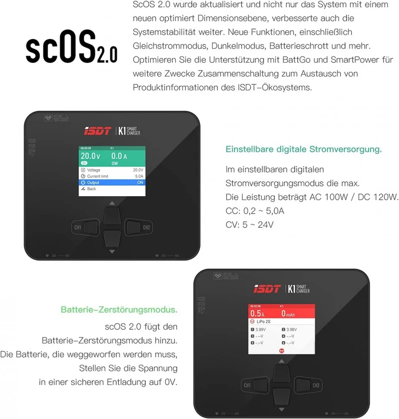 K1 Lipo ISDT Battery Charger AC 100W DC 250WX2 Charger Balance for Life Lilon LiPo 1-6S LiHv Pb NiMH RC Battery
