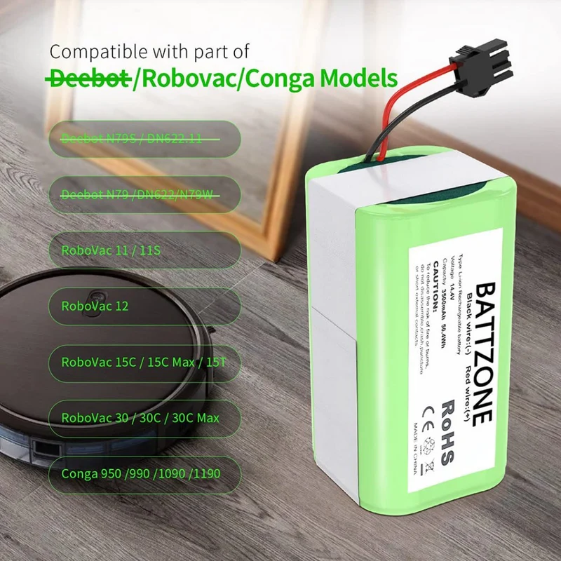 14.4V 3500mAh Li-Ion replacement battery for Conga Excellence Conga Excellence y, Conga Excellence 990, Conga Excellence 950, Conga Excellence 1090