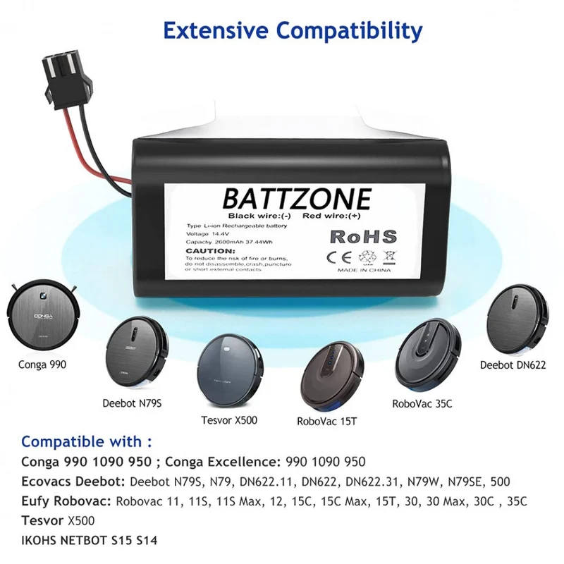 14.4V 2600mAh Li-Ion Replacement Battery For Conga Excellence Conga Excellence y, Conga Excellence 990, Conga Excellence 950, Conga Excellence 1090