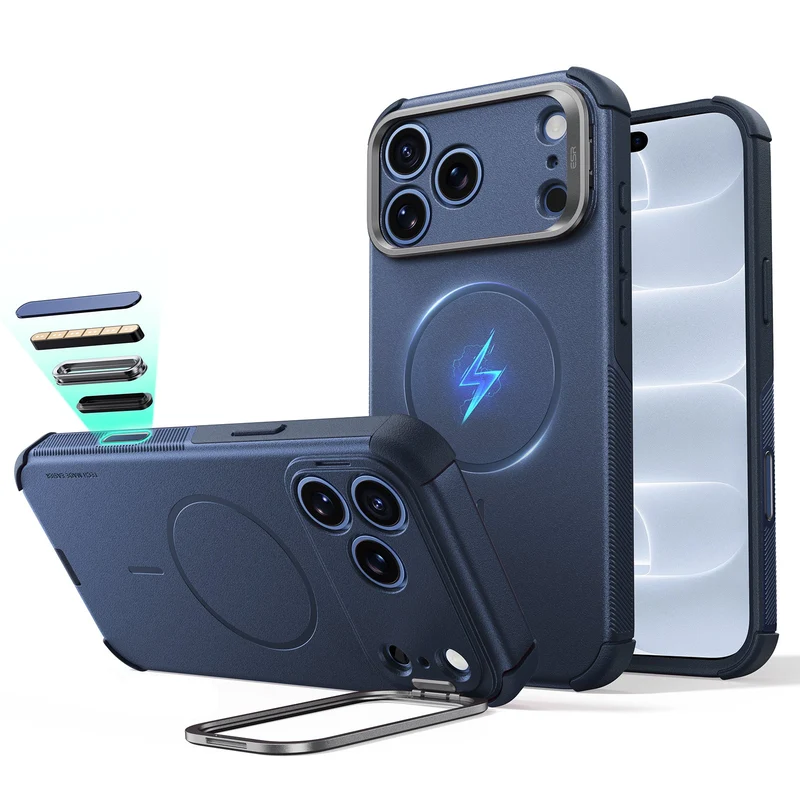 iPhone 18 Pro Cyber Tough Magnetic Case with Camera Control and Flex Stand - Navy Blue