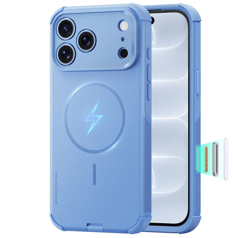 iPhone 18 Pro Max Cyber Tough Magnetic Case with Camera Control - Misty Blue